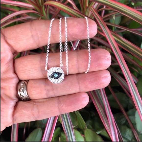 EVIL EYE LUCKY 925 Sterling Silver Crystal Cz Rhinestone Adjustable Necklace NWT - Picture 2 of 7